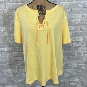 Just My Size Yellow Lace Up Tee